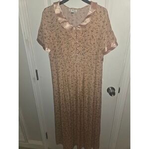 CDC Caren Desiree Company Vintage Floral Maxi Dress Pink Satin Trim Size 8